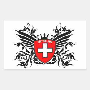 Swiss flags with wings rectangular sticker