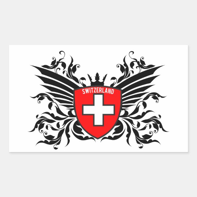 Swiss flags with wings rectangular sticker (Front)