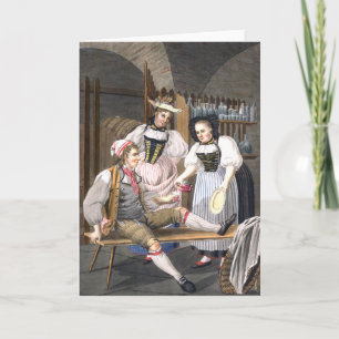 Swiss Girls Serving Wine to a Handsome Guy Card