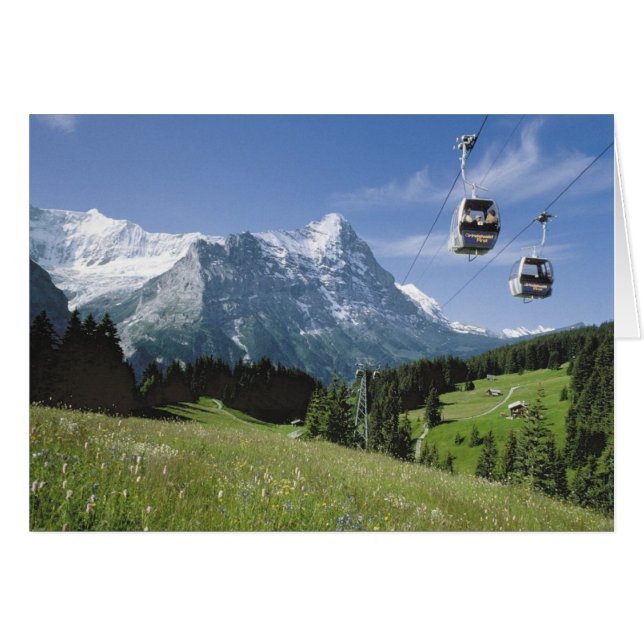 Swiss Greetings cards, Grindelwald, Cablecars (Front Horizontal)