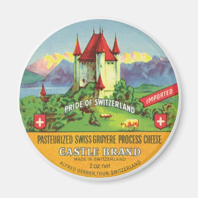 Swiss Gruyere Cheese Switzerland Castle Imported Magnet (Front)
