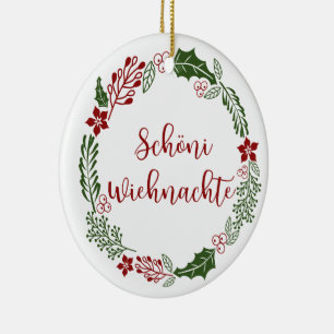 Swiss Merry Christmas Wreath, Schöni Wiehnachte Ceramic Ornament