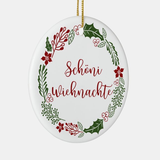 Swiss Merry Christmas Wreath, Schöni Wiehnachte Ceramic Ornament (Right)