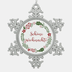 Swiss Merry Christmas Wreath, Schöni Wiehnachte Snowflake Pewter Christmas Ornament