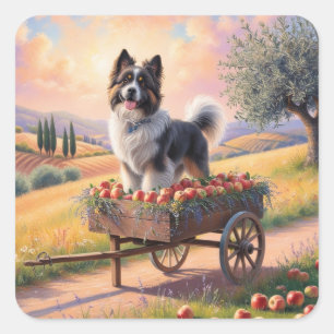 Swiss moundtain dog standing in apple cart square sticker