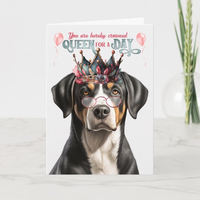 Swiss Mountain  Dog Queen Day Funny Birthday Card (Front)