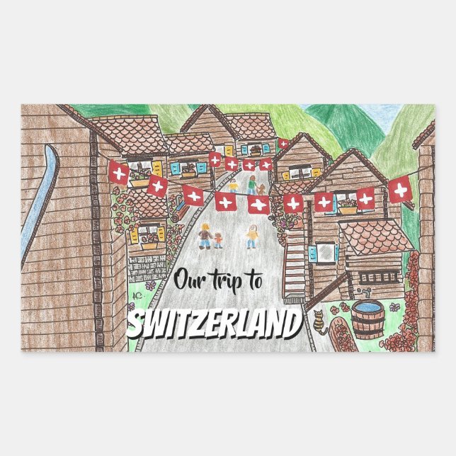 Swiss mountain town cartoon drawing stickers (Front)