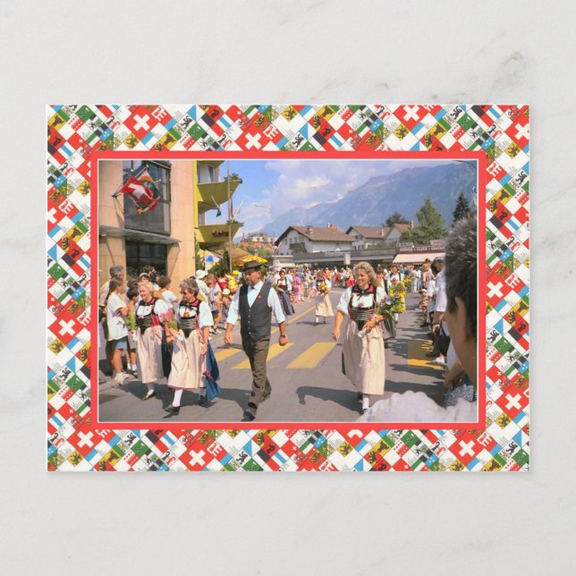 Swiss Nation Day Parade, Interlaken Postcard (Front)