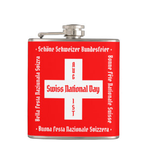 Swiss National Day in Four Languages Swiss Flag Hip Flask