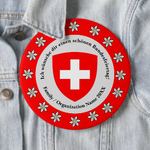 Swiss National Day Switzerland Flag Edelweiss 6 Cm Round Badge