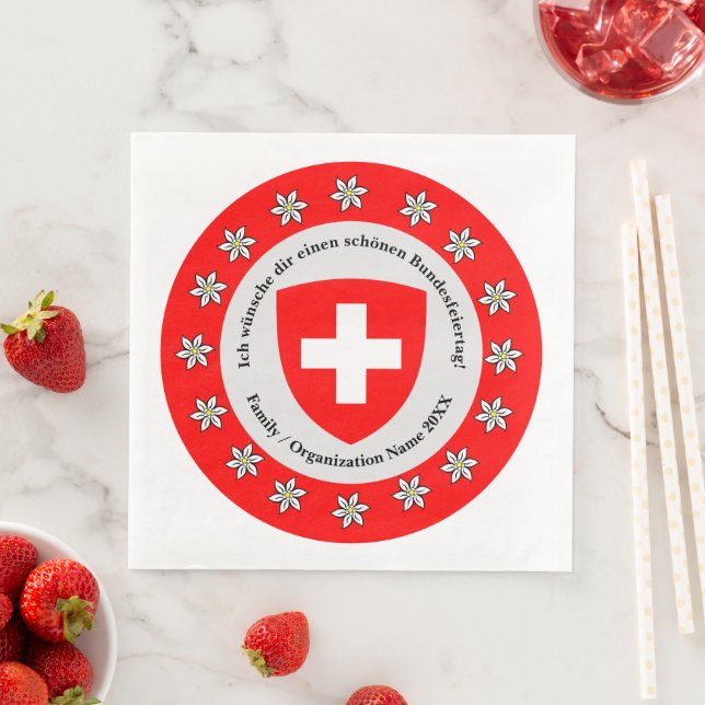 Swiss National Day Switzerland Flag Edelweiss Napkin (Insitu)