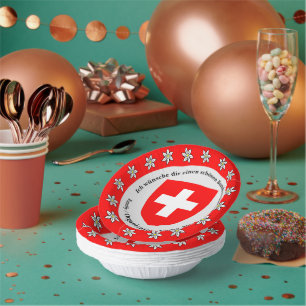 Swiss National Day Switzerland Flag Edelweiss Paper Plate