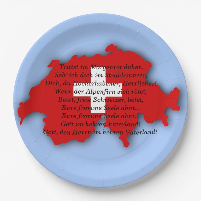 Swiss National Day, Switzerland, Swiss Psalm, Flag Paper Plate (Front)