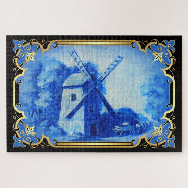 Swiss/Norwegian/Holland windmill delft blue Jigsaw Puzzle (Horizontal)