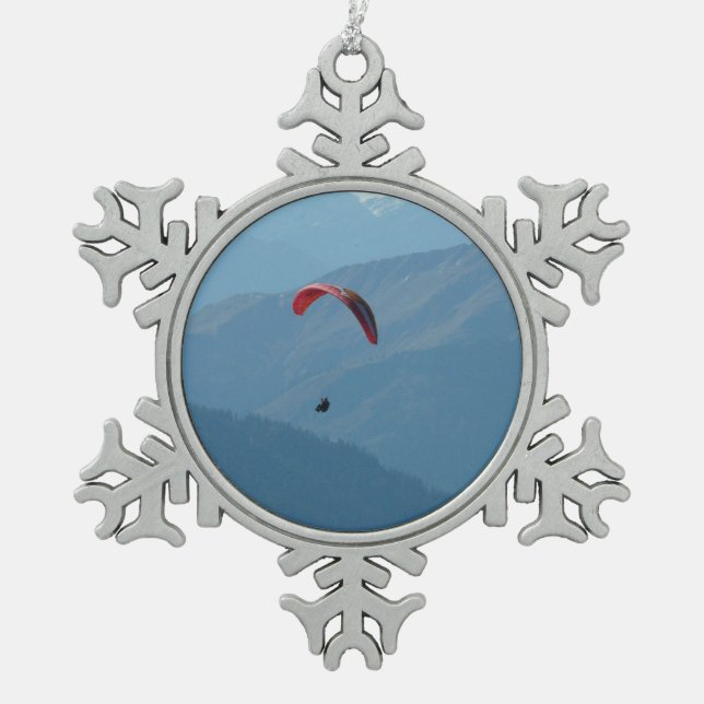 Swiss Paragliding Snowflake Pewter Christmas Ornament (Front)