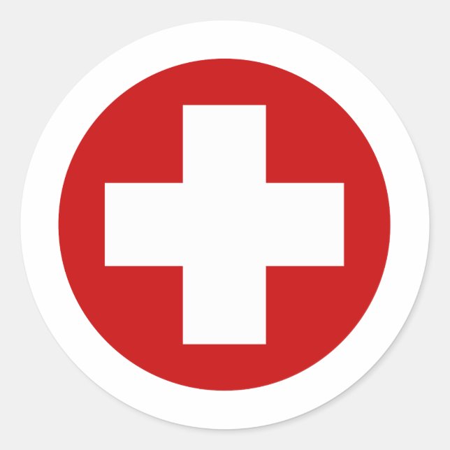 Swiss Red Cross Emergency Roundell Classic Round Sticker (Front)