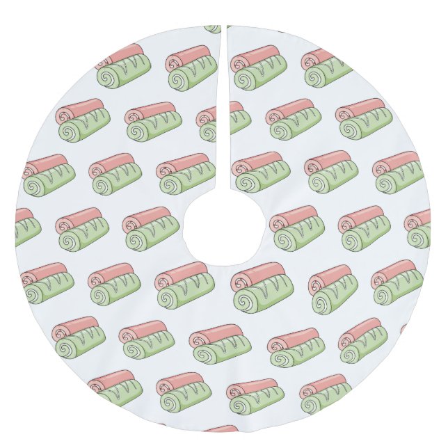 Swiss roll / roll cake cartoon illustration  brushed polyester tree skirt (Front)