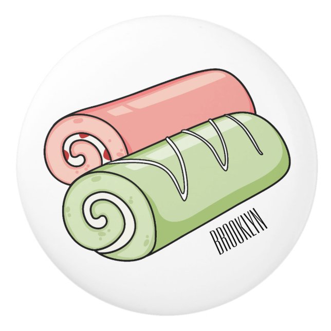 Swiss roll / roll cake cartoon illustration  ceramic knob (Front)