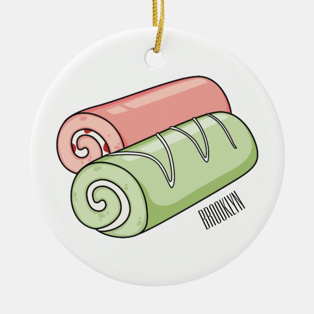 Swiss roll / roll cake cartoon illustration  ceramic ornament (Front)