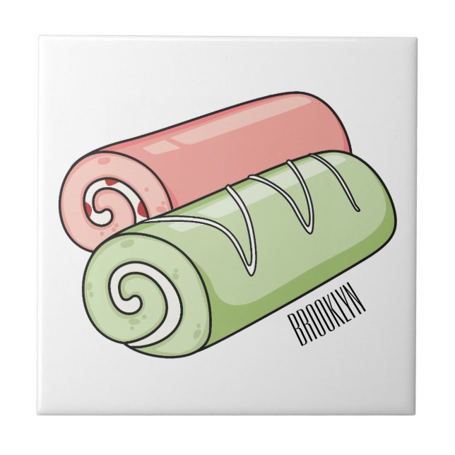 Swiss roll / roll cake cartoon illustration  ceramic tile (Front)