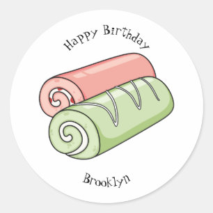 Swiss roll / roll cake cartoon illustration classic round sticker