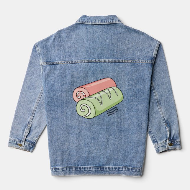 Swiss roll / roll cake cartoon illustration  denim jacket (Back)