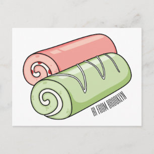 Swiss roll / roll cake cartoon illustration postcard