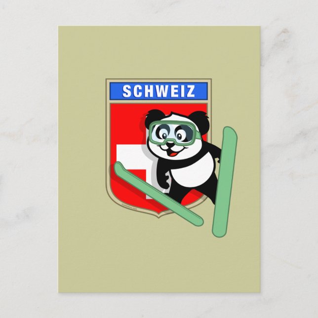 Swiss Ski-jumping Panda Postcard (Front)