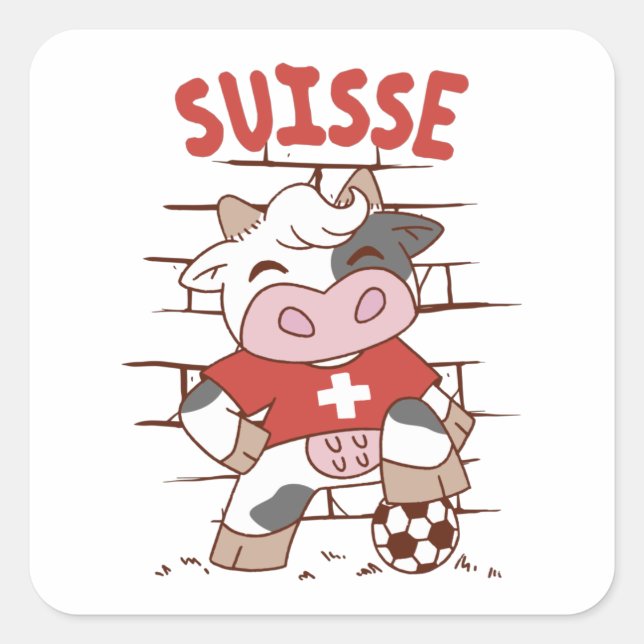 Swiss Soccer Cow Football Fan Switzerland Flag Square Sticker (Front)