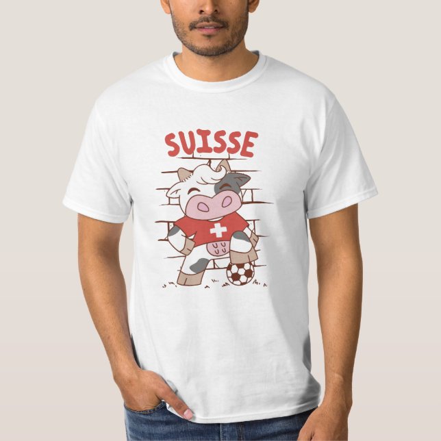 Swiss Soccer Cow Football Fan Switzerland Flag T-Shirt (Front)