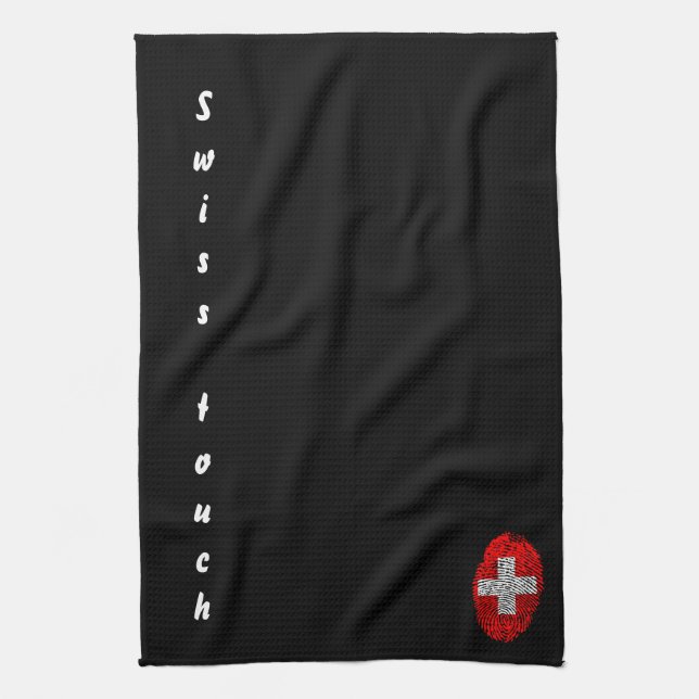 Swiss touch fingerprint flag tea towel (Vertical)