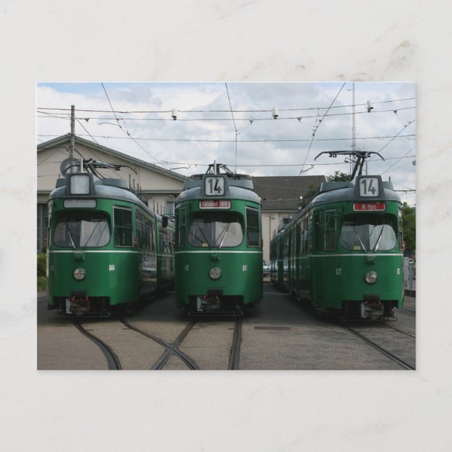 Swiss trams at BVB M-Parc depot, Basel Postcard (Front)