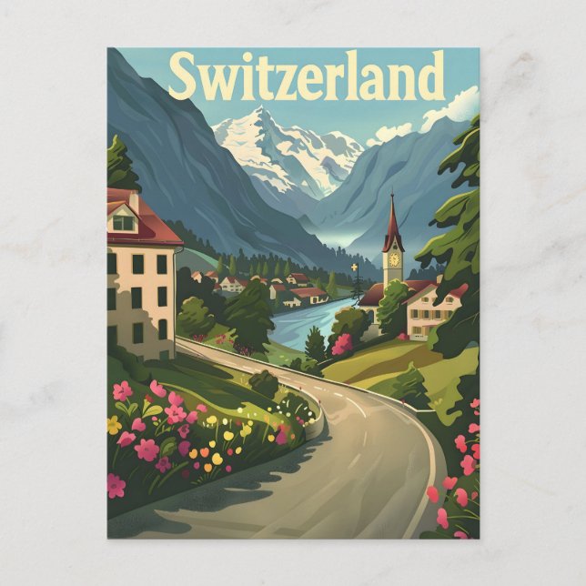 Swiss Tranquillity: Lakeside Retreat Alpine Postcard (Front)
