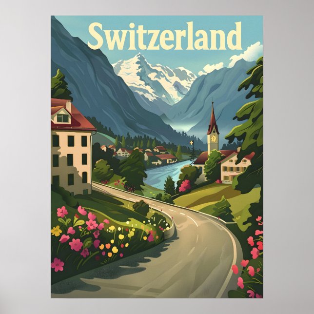 Swiss Tranquillity: Lakeside Retreat Alpine Poster (Front)