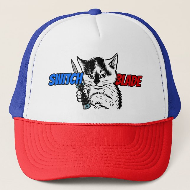 Switchblade Cat Trucker Hat by Phil Elmore (Front)