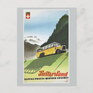 Switzerland Alpine Bus Vintage Travel Postcard