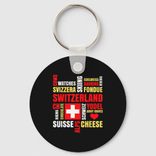 Switzerland alps cows fondue cheese skiing swiss key ring