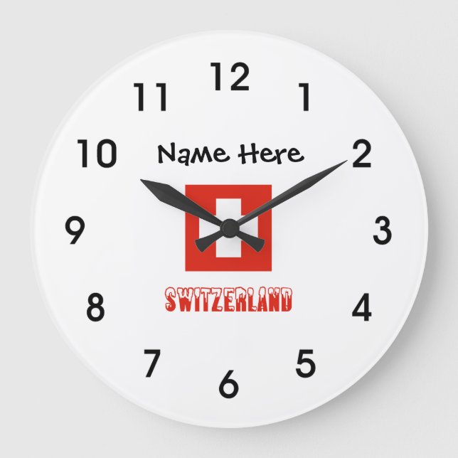 Switzerland and Swiss Flag Personalised  Large Clock (Front)