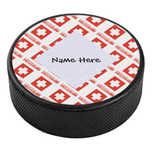Switzerland and Swiss Flag Tiled with Your Name Hockey Puck