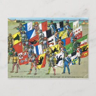 Switzerland, Banners of the 22 Swiss Cantons Postcard