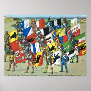 Switzerland,  Banners of the 22 Swiss Cantons Poster