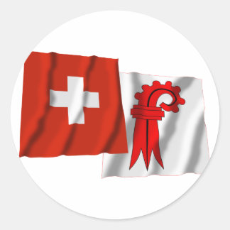 Switzerland & Basel-Landschaft Waving Flags Classic Round Sticker