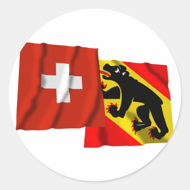 Switzerland & Bern Waving Flags Classic Round Sticker (Front)