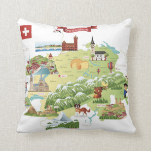Switzerland Cartoon Map Cushion
