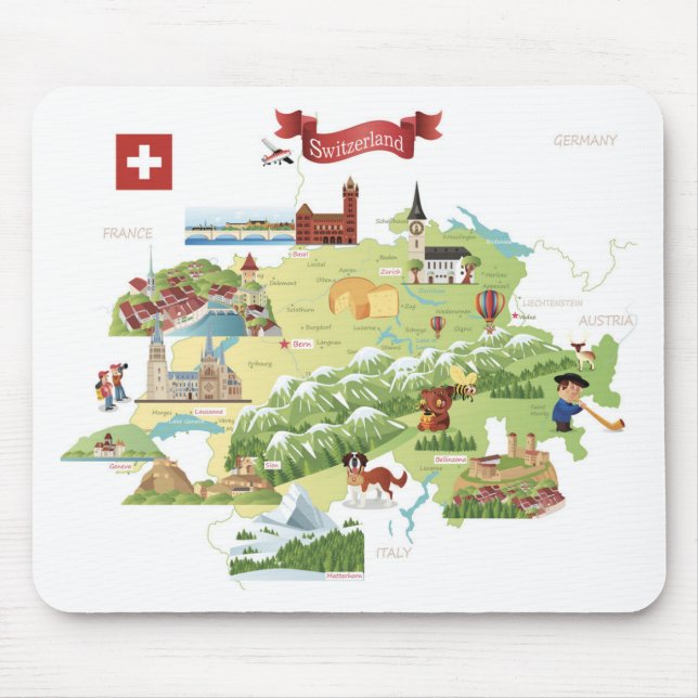 Switzerland Cartoon Map Mouse Pad (Front)