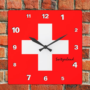 Switzerland Clock, patriotic home, Swiss Flag Square Wall Clock