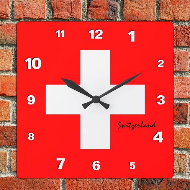 Switzerland Clock, patriotic home, Swiss Flag Square Wall Clock (Creator Uploaded)
