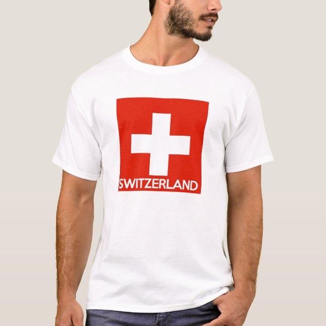 Switzerland country flag symbol name text swiss T-Shirt (Front)