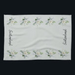 Switzerland Edelweiss flowers Switzerland script Tea Towel<br><div class="desc">Swiss Edelweiss kitchen towels. Switzerland script kitchen towels with Edelweiss flowers.</div>