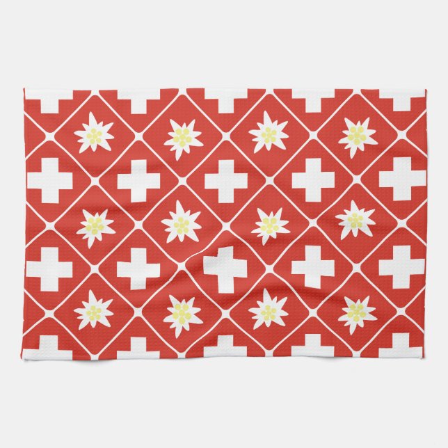 Switzerland Edelweiss pattern Tea Towel (Horizontal)